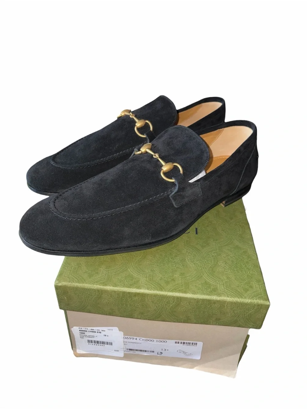 Gucci Black Suede Men's Horsebit Slip-On Loafers size 13.5